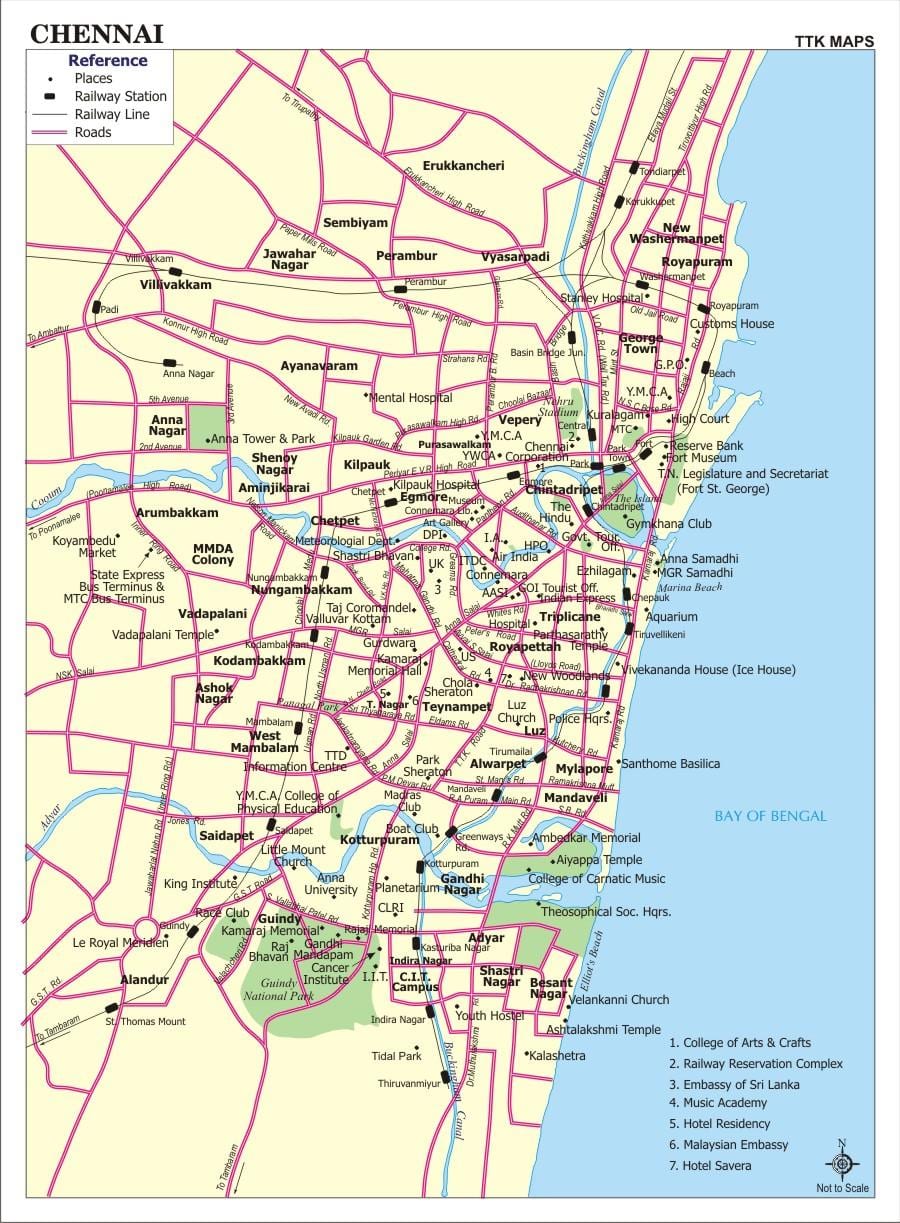 žemėlapis Chennai turistinių vietų