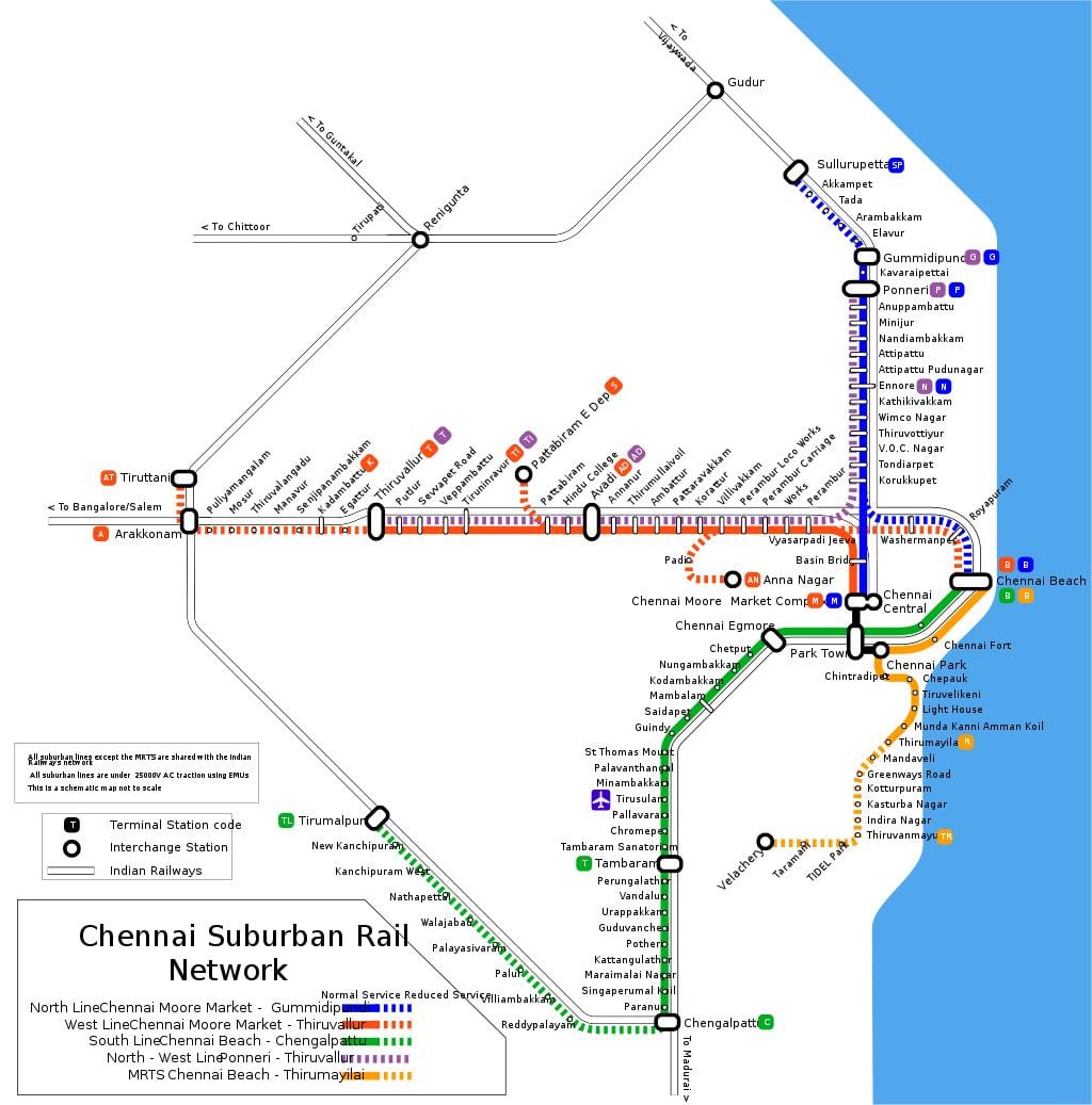 Chennai priemiesčio geležinkelio žemėlapį