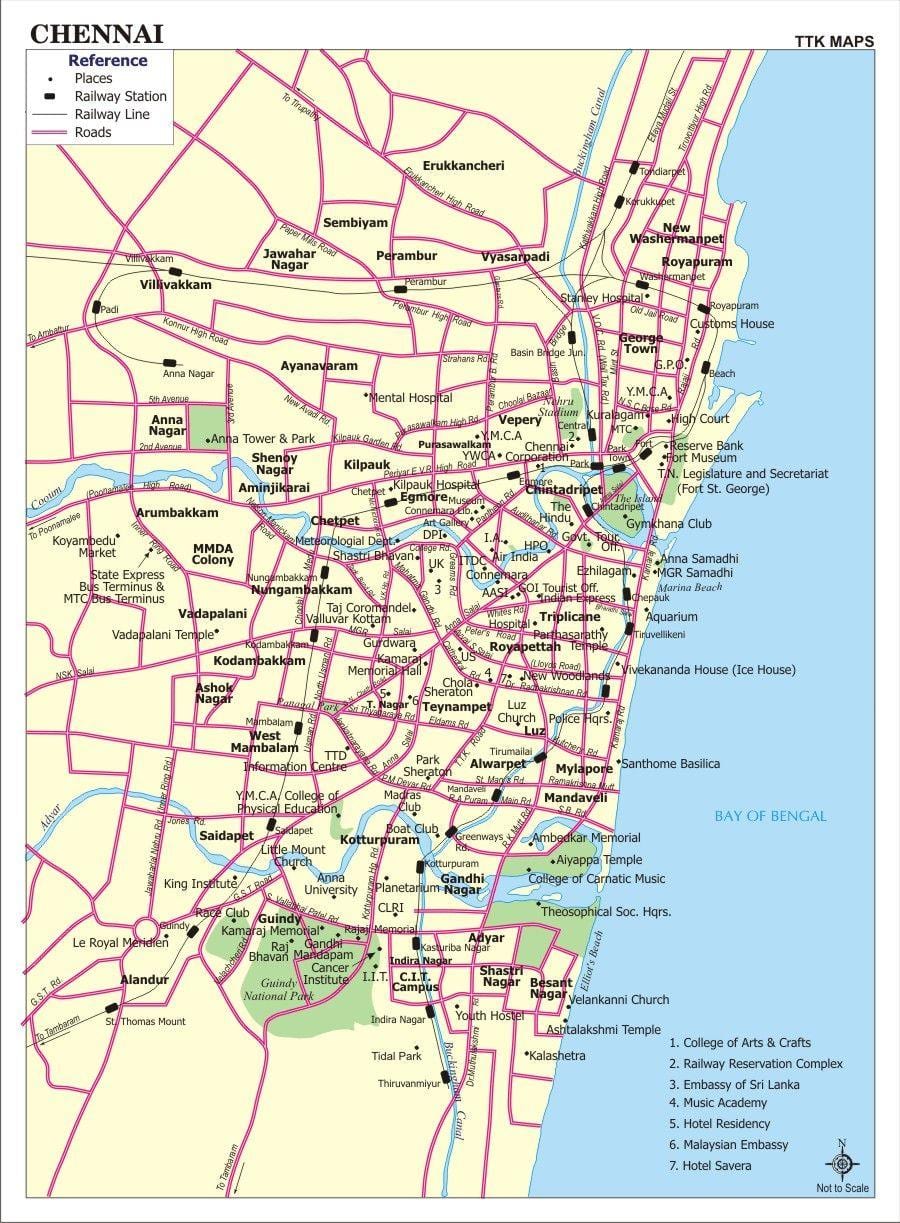 Chennai pietų žemėlapyje