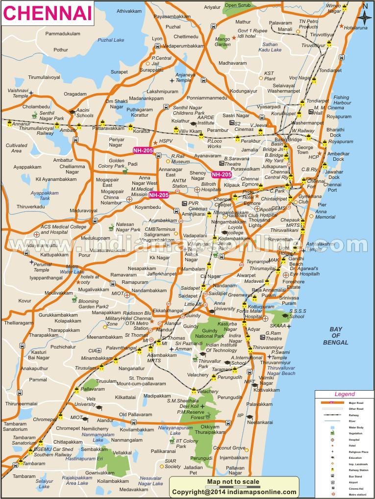 Chennai city pilnas žemėlapis